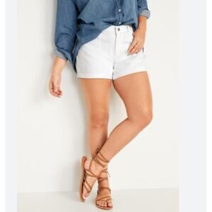 Old Navy Mid Rise Wow White Denim Shorts Size 16 Rolled Stretch Casual 4" Inseam